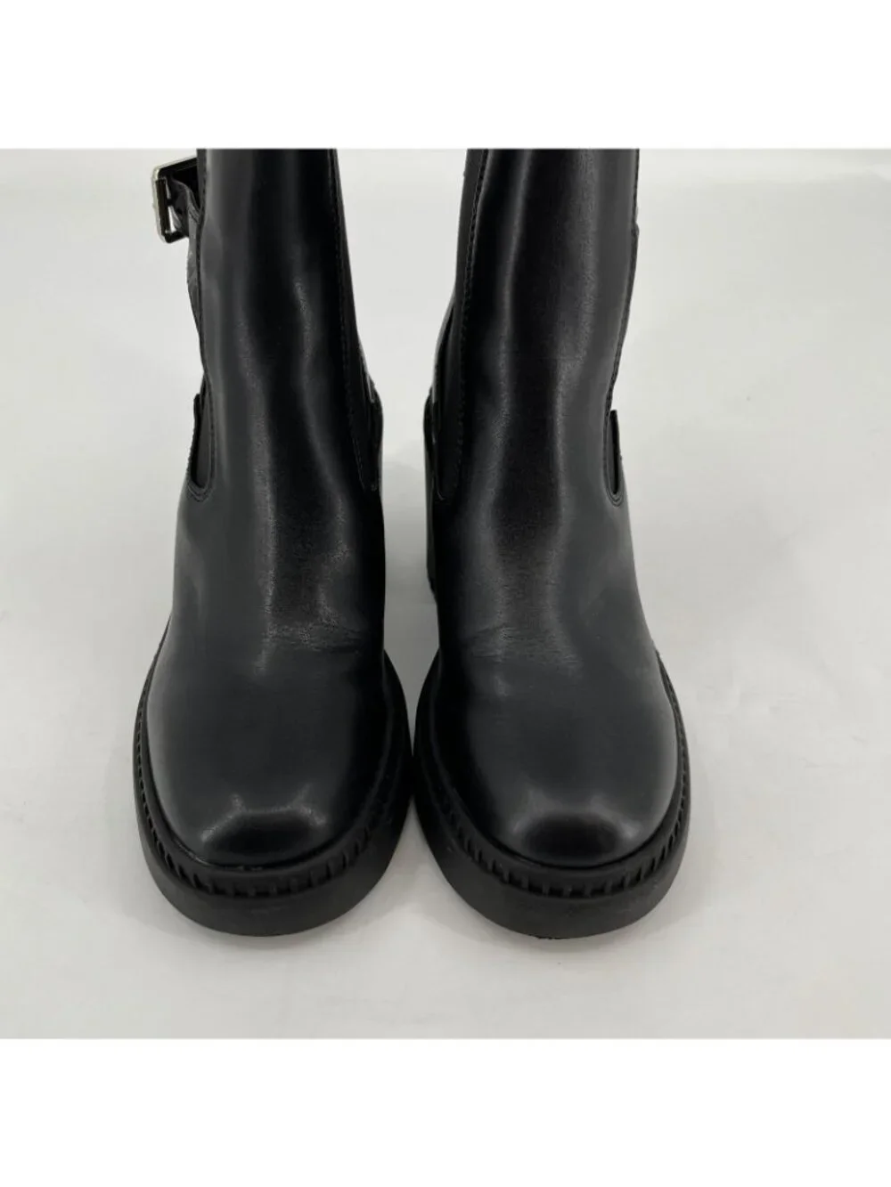 Calvin Klein Fayth 2 Ankle Boots Black Size 6M Faux Leather Buckle Lug Sole